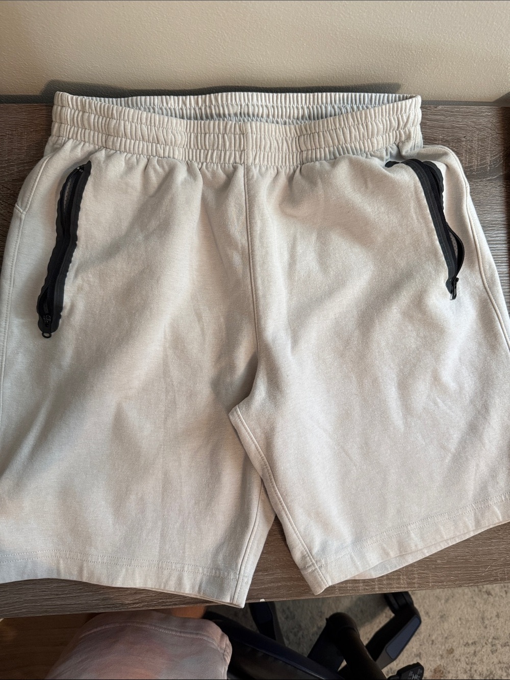 Old Navy Beige Athletic Shorts with Black Zip Pockets